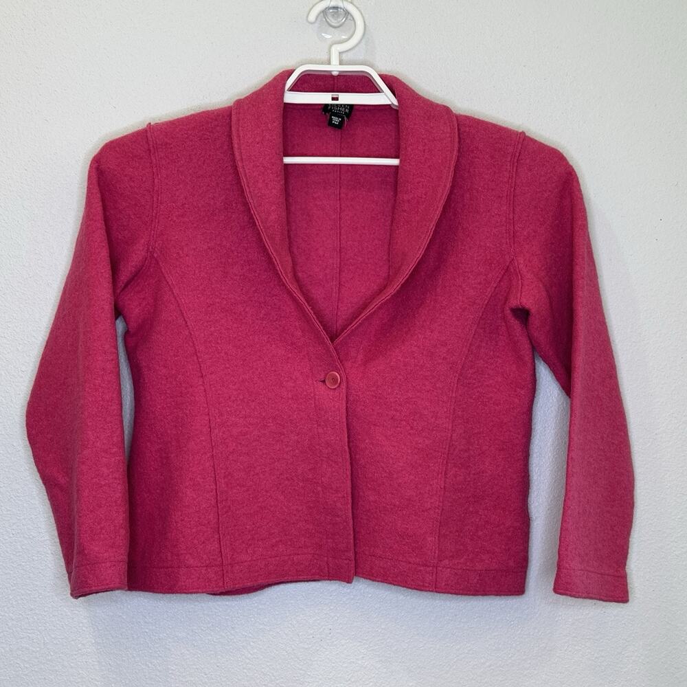 Eileen Fisher Wool Blend One Button Blazer Jacket Size Petite Medium Hot Pink